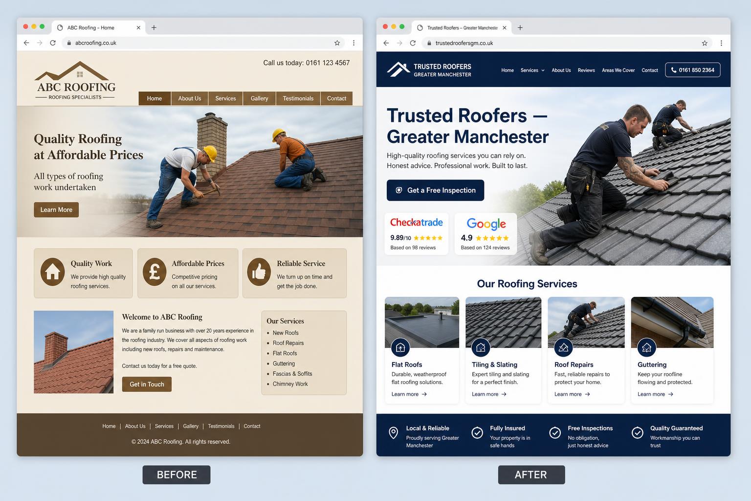 Roofer — Greater Manchester sample redesign