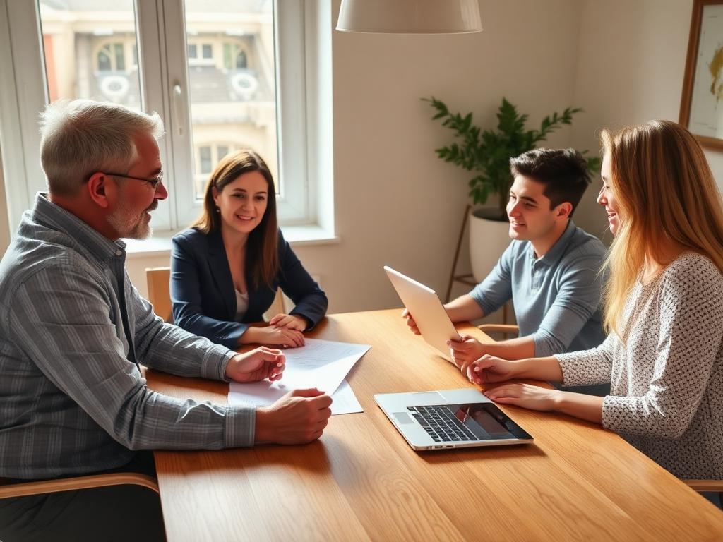 Mortgage adviser talking through paperwork with a couple